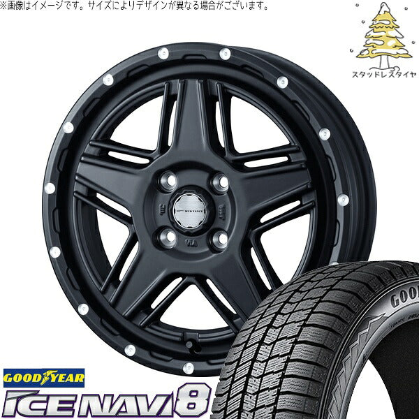 グッドイヤー アイスナビ8 165/60R15 ＋ マッドヴァンス07 フルマットブラック 15インチ 4.5J +45 4H100P スタッドレス・ホイール4本セット。1枚目。