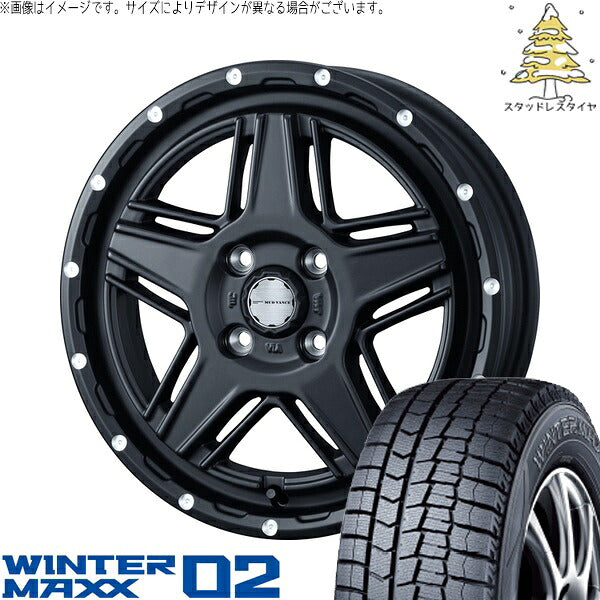 ダンロップ ウィンターマックス02 155/65R14 ＋ マッドヴァンス07 フルマットブラック 14インチ 4.5J +45 4H100P スタッドレス・ホイール4本セット。1枚目。
