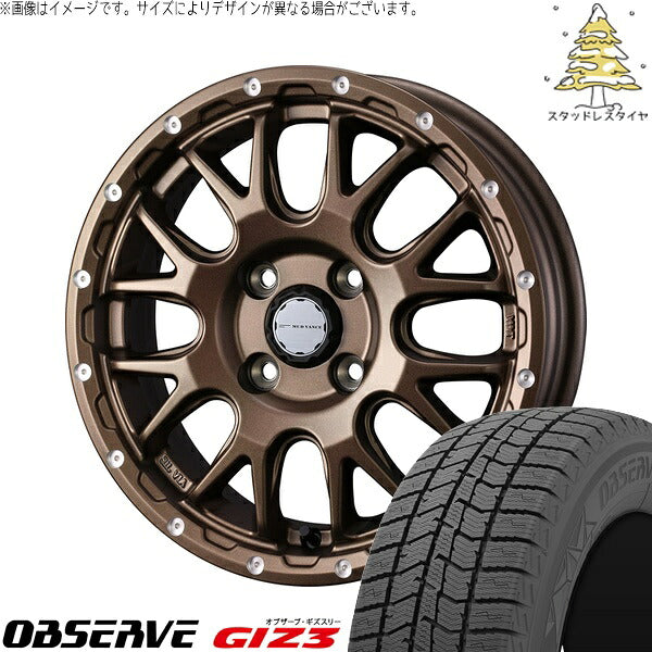 トーヨータイヤ オブザーブ GIZ3 165/65R14 ＋ マッドヴァンス08 マットブロンズ 14インチ 5J +35 4H100P スタッドレス・ホイール4本セット。1枚目。