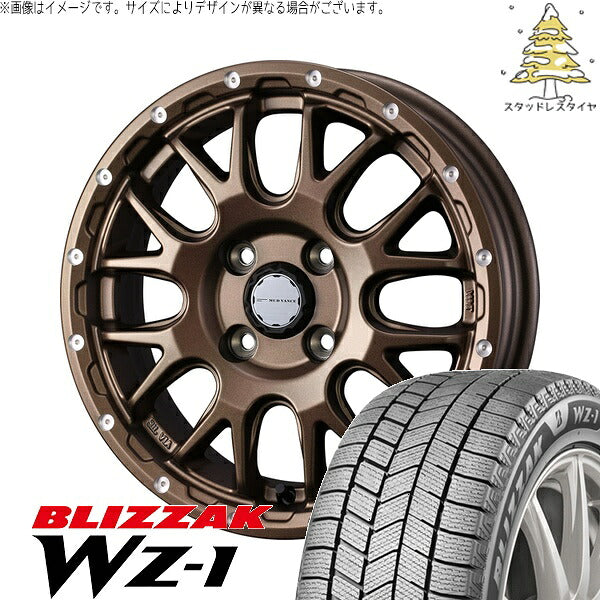 ブリヂストン ブリザック WZ-1 165/65R14 ＋ マッドヴァンス08 マットブロンズ 14インチ 4.5J +45 4H100P スタッドレス・ホイール4本セット。1枚目。
