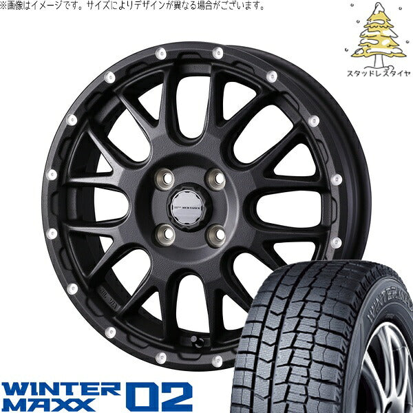 ダンロップ ウィンターマックス02 155/55R14 ＋ マッドヴァンス08 フリントブラック 14インチ 4.5J +45 4H100P スタッドレス・ホイール4本セット。1枚目。