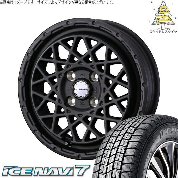 グッドイヤー アイスナビ7 165/55R14 ＋ マッドヴァンス09 フルマットブラック 14インチ 4.5J +45 4H100P スタッドレス・ホイール4本セット。1枚目。