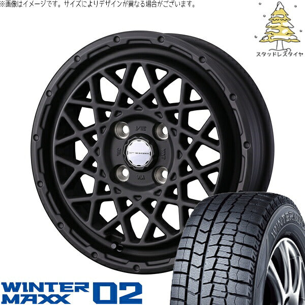 ダンロップ ウィンターマックス02 165/60R15 ＋ マッドヴァンス09 フルマットブラック 15インチ 4.5J +45 4H100P スタッドレス・ホイール4本セット。1枚目。