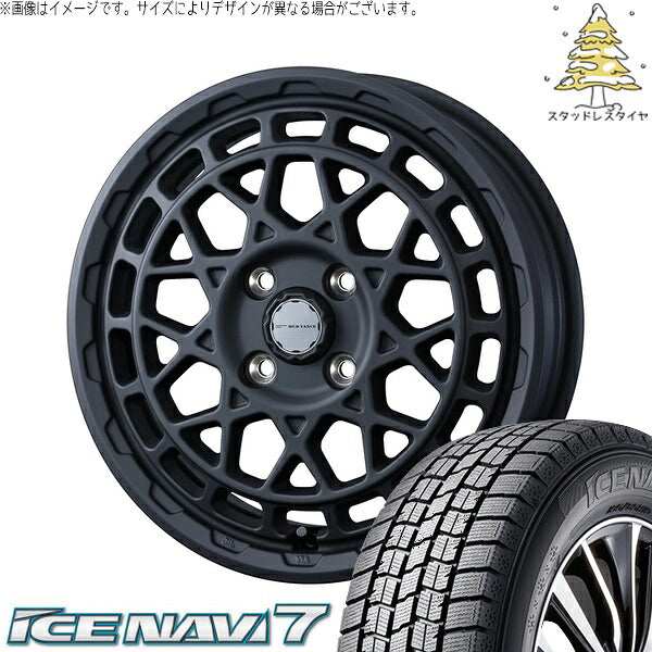 グッドイヤー アイスナビ7 165/55R15 ＋ マッドヴァンスX タイプM フルマットブラック 15インチ 4.5J +45 4H100P スタッドレス・ホイール4本セット。1枚目。