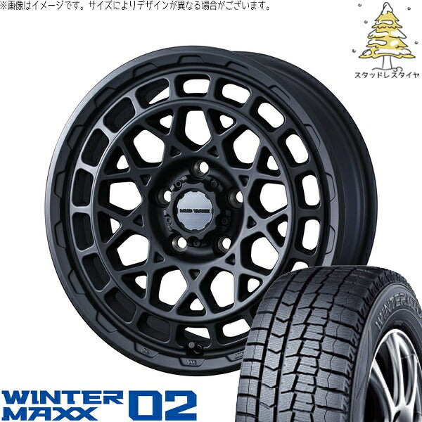 ダンロップ ウィンターマックス02 195/60R17 ＋ マッドヴァンスX タイプM フルマットブラック 17インチ 7J +38 5H114.3P スタッドレス・ホイール4本セット。1枚目。