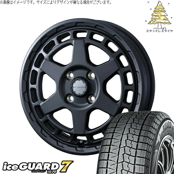 ヨコハマタイヤ アイスガードセブン IG70 165/70R14 ＋ マッドヴァンスX タイプS フルマットブラック 14インチ 4.5J +45 4H100P スタッドレス・ホイール4本セット。1枚目。