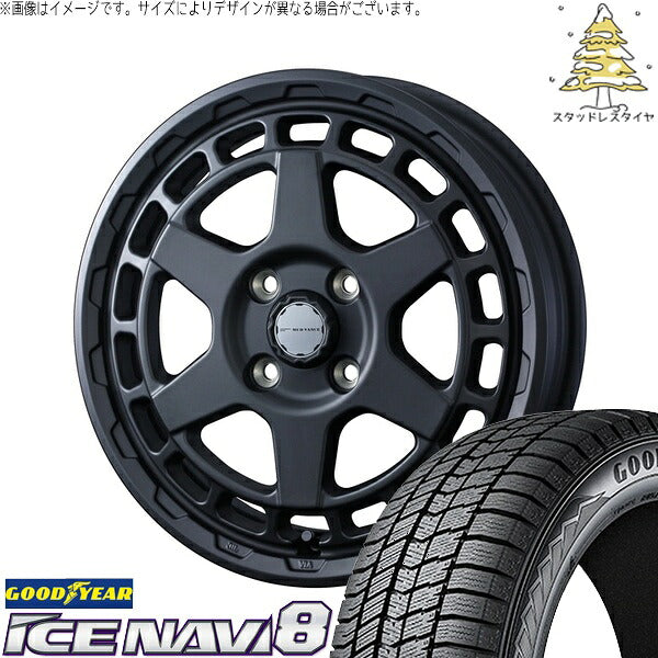 グッドイヤー アイスナビ8 165/65R14 ＋ マッドヴァンスX タイプS フルマットブラック 14インチ 4.5J +45 4H100P スタッドレス・ホイール4本セット。1枚目。