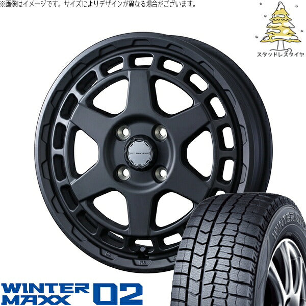 ダンロップ ウィンターマックス02 155/55R14 ＋ マッドヴァンスX タイプS フルマットブラック 14インチ 4.5J +45 4H100P スタッドレス・ホイール4本セット。1枚目。