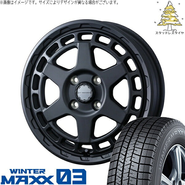 ダンロップ ウィンターマックス03 165/60R14 ＋ マッドヴァンスX タイプS フルマットブラック 14インチ 4.5J +45 4H100P スタッドレス・ホイール4本セット。1枚目。