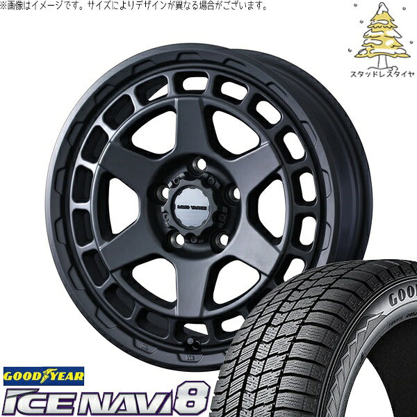 グッドイヤー アイスナビ8 225/55R17 ＋ マッドヴァンスX タイプS フルマットブラック 17インチ 7J +38 5H114.3P スタッドレス・ホイール4本セット。1枚目。