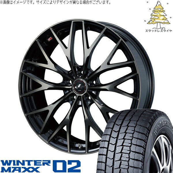 ダンロップ ウィンターマックス02 195/65R15 ＋ レオニス MX パールブラックミラーカット/チタントップ 15インチ 6J +45 5H100P スタッドレス・ホイール4本セット。1枚目。