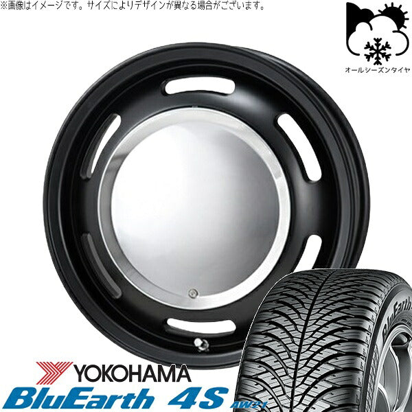 ヨコハマタイヤ ブルーアース4S AW21 165/55R15 ＋ ラグテック ネオムーン2 マットブラック 15インチ 6J +44 4H100P オールシーズン・ホイール4本セット。1枚目。