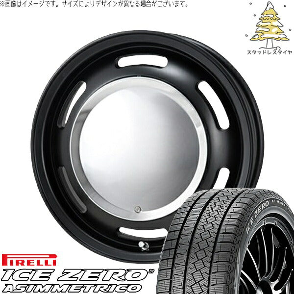 ピレリ アイスゼロアシンメトリコ 185/65R15 ＋ ラグテック ネオムーン2 マットブラック 15インチ 6J +44 4H100P スタッドレス・ホイール4本セット。1枚目。