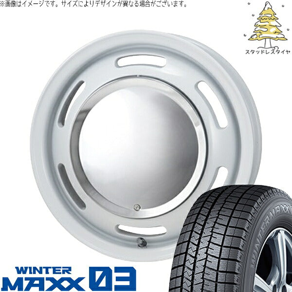 ダンロップ ウィンターマックス03 165/65R14 ＋ ラグテック ネオムーン2 ホワイト 14インチ 4.5J +43 4H100P スタッドレス・ホイール4本セット。1枚目。