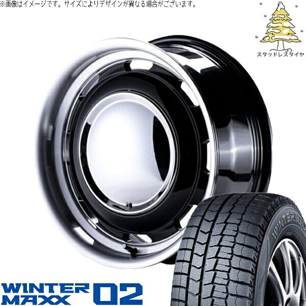 ダンロップ ウィンターマックス02 165/60R15 ＋ ラグテック ネオムーン3 ブラック/リムポリッシュ 15インチ 5J +45 4H100P スタッドレス・ホイール4本セット。1枚目。
