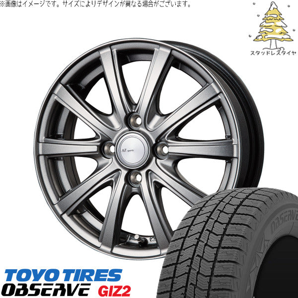トーヨータイヤ OBSERVE 155/65R14 ＋ AZ sports NR-10 メタリックグレー 14インチ 4.5J +45 4H100P スタッドレス・ホイール4本セット。1枚目。