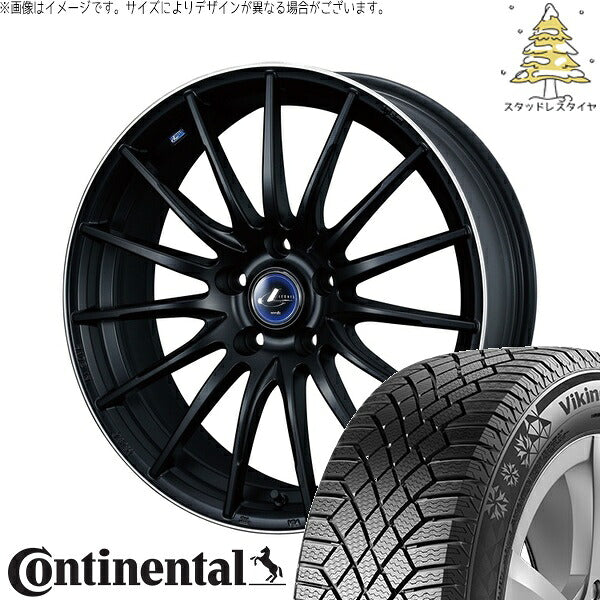 コンチネンタル バイキングコンタクト7 225/55R17 ＋ レオニス ナヴィア05 マットブラックリムポリッシュ 17インチ 7J +47 5H100P スタッドレス・ホイール4本セット。1枚目。