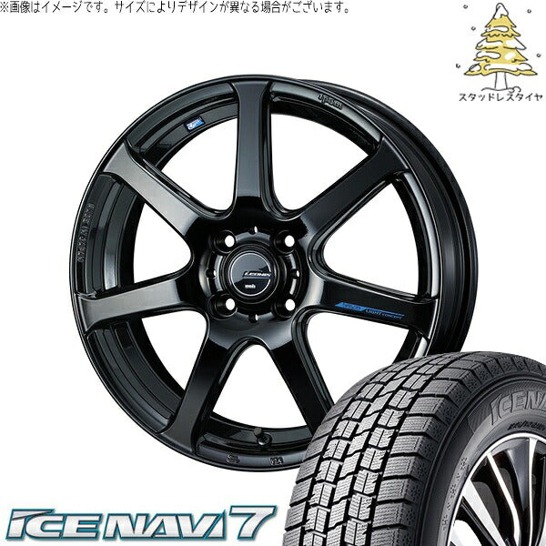 グッドイヤー アイスナビ7 185/55R16 ＋ レオニス ナヴィア07 プレミアムブラック 16インチ 6J +45 4H100P スタッドレス・ホイール4本セット。1枚目。