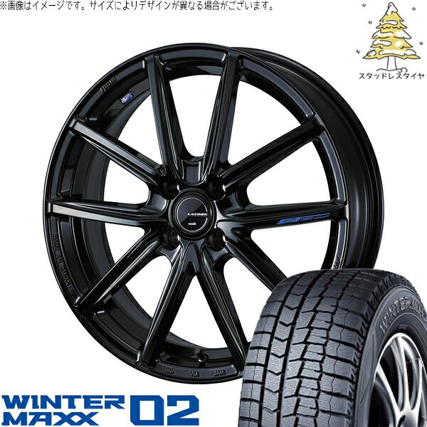 ダンロップ ウィンターマックス02 185/55R15 ＋ レオニス ナヴィア08 プレミアムブラック 15インチ 5.5J +42 4H100P スタッドレス・ホイール4本セット。1枚目。