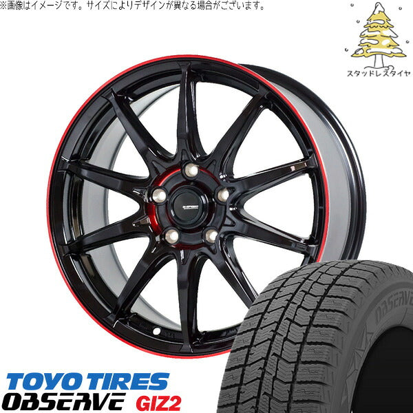 トーヨータイヤ OBSERVE 165/55R14 ＋ Gスピード P05R ブラック/レッドクリア 14インチ 4.5J +45 4H100P スタッドレス・ホイール4本セット。1枚目。