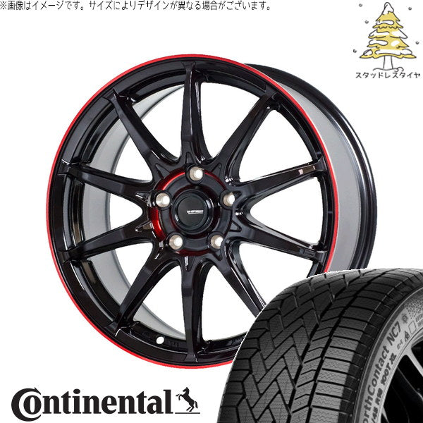 コンチネンタル ノースコンタクト NC7 225/55R17 ＋ Gスピード P05R ブラック/レッドクリア 17インチ 7J +45 5H100P スタッドレス・ホイール4本セット。1枚目。