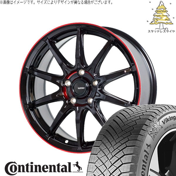 コンチネンタル バイキングコンタクト8 225/40R18 ＋ Gスピード P05R ブラック/レッドクリア 18インチ 7J +48 5H100P スタッドレス・ホイール4本セット。1枚目。