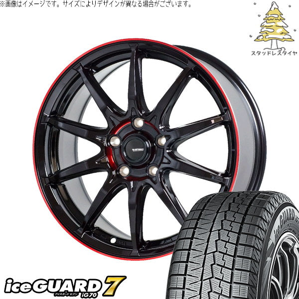 ヨコハマタイヤ アイスガードセブン IG70 215/50R18 ＋ Gスピード P05R ブラック/レッドクリア 18インチ 8J +42 5H114.3P スタッドレス・ホイール4本セット。1枚目。