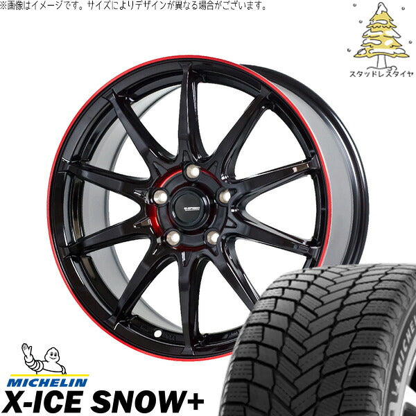 ミシュラン エックスアイス スノー+ 215/60R17 ＋ Gスピード P05R ブラック/レッドクリア 17インチ 7J +38 5H114.3P スタッドレス・ホイール4本セット。1枚目。
