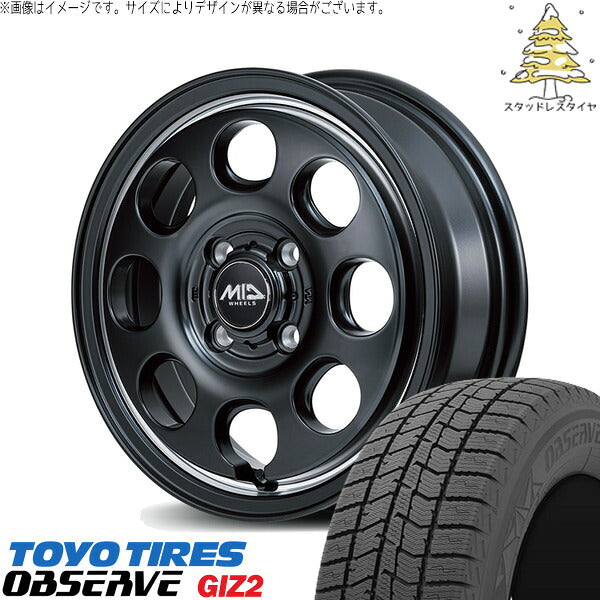 トーヨータイヤ OBSERVE 165/60R15 ＋ MIDホイール ガルシア パーム8 セミグロスブラック/ヴァーレイポリッシュ 15インチ 4.5J +45 4H100P スタッドレス・ホイール4本セット。1枚目。