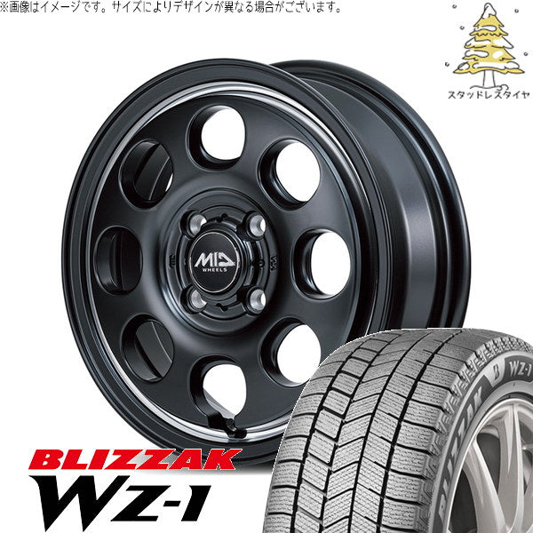 ブリヂストン ブリザック WZ-1 165/65R14 ＋ MIDホイール ガルシア パーム8 セミグロスブラック/ヴァーレイポリッシュ 14インチ 4.5J +45 4H100P スタッドレス・ホイール4本セット。1枚目。