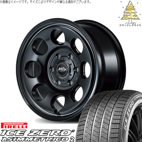 ピレリ アイスゼロアシンメトリコ2 215/65R16 ＋ MIDホイール ガルシア パーム8 セミグロスブラック/ヴァーレイポリッシュ 16インチ 6.5J +38 6H139.7P スタッドレス・ホイール4本セット。1枚目。