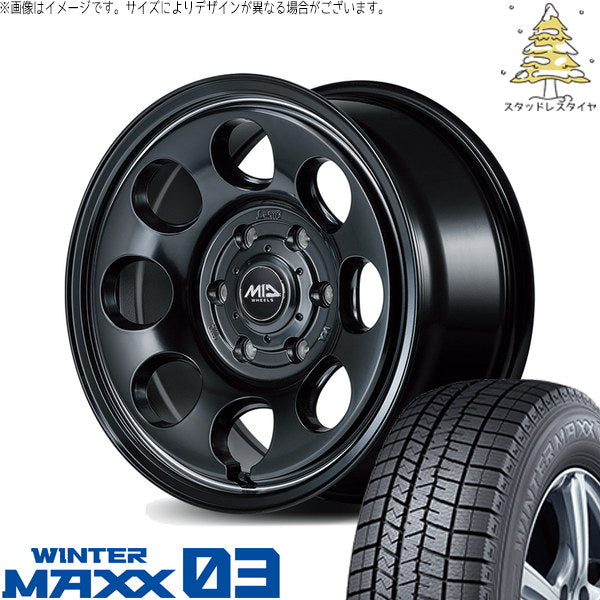 ダンロップ ウィンターマックス03 215/65R16 ＋ MIDホイール ガルシア パーム8 セミグロスブラック/ヴァーレイポリッシュ 16インチ 6.5J +38 6H139.7P スタッドレス・ホイール4本セット。1枚目。