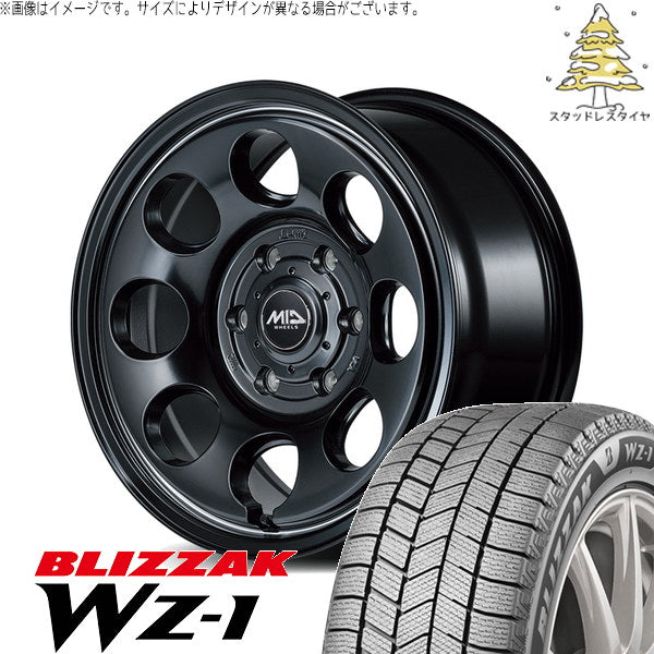 ブリヂストン ブリザック WZ-1 215/65R16 ＋ MIDホイール ガルシア パーム8 セミグロスブラック/ヴァーレイポリッシュ 16インチ 6.5J +38 6H139.7P スタッドレス・ホイール4本セット。1枚目。