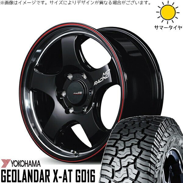 ヨコハマタイヤ ジオランダー X-AT G016 215/70R16 ＋ MIDレーシング R05-HC ブラックリムヴァーティカルポリッシュ/レッドライン 16インチ 6.5J +38 6H139.7P サマー・ホイール4本セット。1枚目。