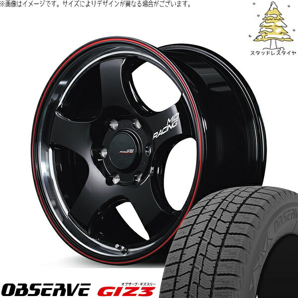 トーヨータイヤ オブザーブ GIZ3 215/60R17 ＋ MIDレーシング R05-HC ブラックリムヴァーティカルポリッシュ/レッドライン 17インチ 6.5J +38 6H139.7P スタッドレス・ホイール4本セット。1枚目。