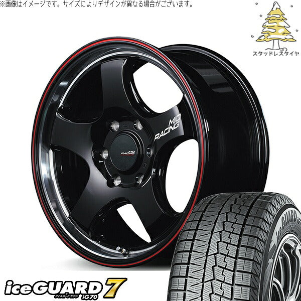 ヨコハマタイヤ アイスガードセブン IG70 215/60R17 ＋ MIDレーシング R05-HC ブラックリムヴァーティカルポリッシュ/レッドライン 17インチ 6.5J +38 6H139.7P スタッドレス・ホイール4本セット。1枚目。