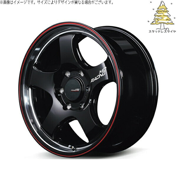 輸入スタッドレスタイヤ（銘柄指定不可） 215/60R17 ＋ MIDレーシング R05-HC ブラックリムヴァーティカルポリッシュ/レッドライン 17インチ 6.5J +38 6H139.7P ホイール4本セット。1枚目。
