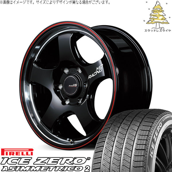 ピレリ アイスゼロアシンメトリコ2 215/65R16 ＋ MIDレーシング R05-HC ブラックリムヴァーティカルポリッシュ/レッドライン 16インチ 6.5J +38 6H139.7P スタッドレス・ホイール4本セット。1枚目。