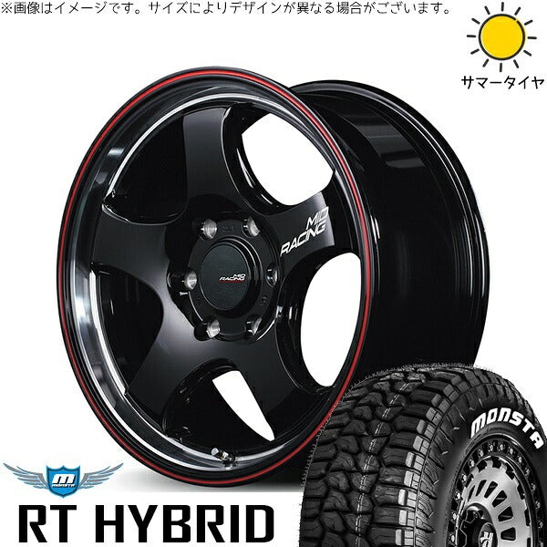 モンスタタイヤ RT ハイブリッド 215/65R16 ＋ MIDレーシング R05-HC ブラックリムヴァーティカルポリッシュ/レッドライン 16インチ 6.5J +38 6H139.7P サマー・ホイール4本セット。1枚目。
