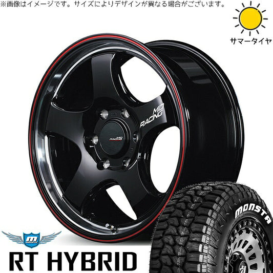 モンスタタイヤ RT ハイブリッド 215/65R16 ＋ MIDレーシング R05-HC ブラックリムヴァーティカルポリッシュ/レッドライン 16インチ 6.5J +38 6H139.7P サマー・ホイール4本セット。1枚目。