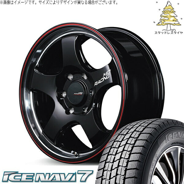 グッドイヤー アイスナビ7 215/60R17 ＋ MIDレーシング R05-HC ブラックリムヴァーティカルポリッシュ/レッドライン 17インチ 6.5J +38 6H139.7P スタッドレス・ホイール4本セット。1枚目。