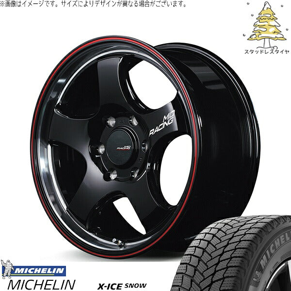 ミシュラン エックスアイス スノー 215/65R16 ＋ MIDレーシング R05-HC ブラックリムヴァーティカルポリッシュ/レッドライン 16インチ 6.5J +38 6H139.7P スタッドレス・ホイール4本セット。1枚目。