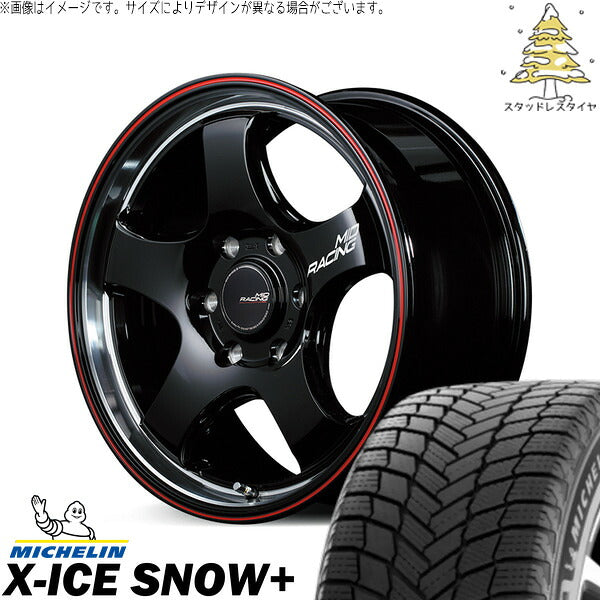 ミシュラン エックスアイス スノー+ 215/60R17 ＋ MIDレーシング R05-HC ブラックリムヴァーティカルポリッシュ/レッドライン 17インチ 6.5J +38 6H139.7P スタッドレス・ホイール4本セット。1枚目。