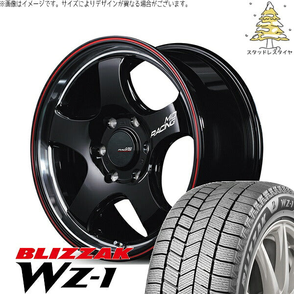 ブリヂストン ブリザック WZ-1 215/70R16 ＋ MIDレーシング R05-HC ブラックリムヴァーティカルポリッシュ/レッドライン 16インチ 6.5J +38 6H139.7P スタッドレス・ホイール4本セット。1枚目。