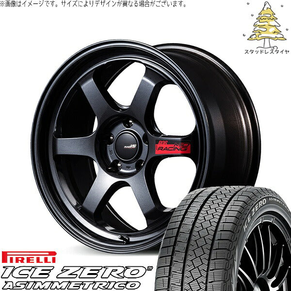 ピレリ アイスゼロアシンメトリコ 225/45R18 ＋ MIDレーシング R06 クリスタルブラック 18インチ 7.5J +50 5H114.3P スタッドレス・ホイール4本セット。1枚目。