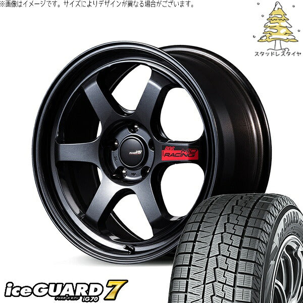ヨコハマタイヤ アイスガードセブン IG70 215/50R17 ＋ MIDレーシング R06 クリスタルブラック 17インチ 7.5J +44 5H114.3P スタッドレス・ホイール4本セット。1枚目。