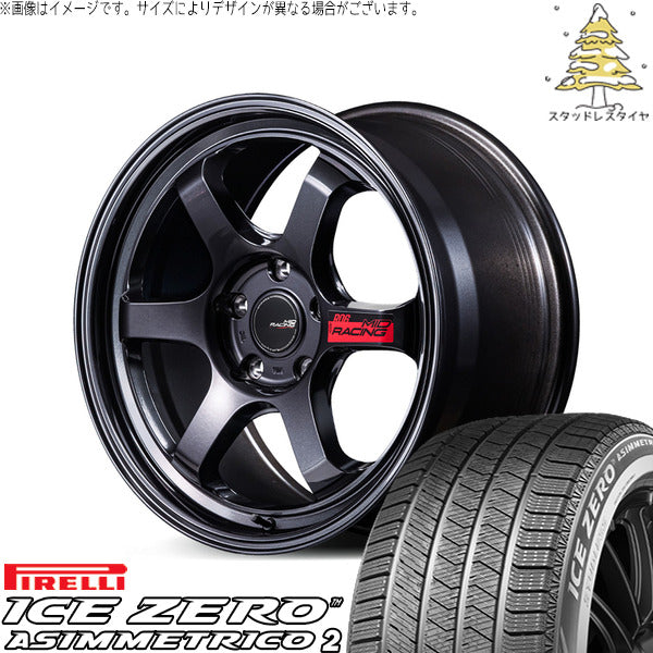 ピレリ アイスゼロアシンメトリコ2 215/45R17 ＋ MIDレーシング R06 クリスタルブラック 17インチ 7.5J +44 5H114.3P スタッドレス・ホイール4本セット。1枚目。