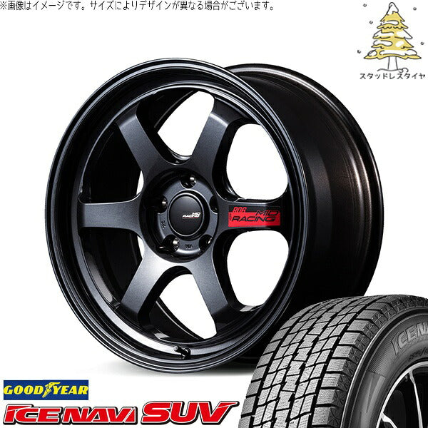グッドイヤー アイスナビ SUV 225/60R18 ＋ MIDレーシング R06 クリスタルブラック 18インチ 8.5J +38 5H114.3P スタッドレス・ホイール4本セット。1枚目。