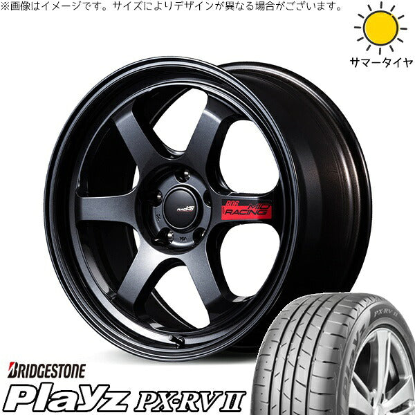 ブリヂストン プレイズ PX-RV2 225/50R18 ＋ MIDレーシング R06 クリスタルブラック 18インチ 7.5J +50 5H114.3P サマー・ホイール4本セット。1枚目。