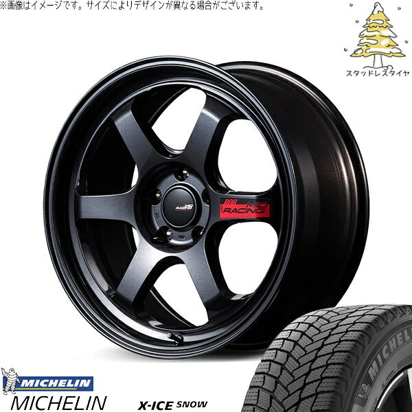 ミシュラン エックスアイス スノー 225/50R17 ＋ MIDレーシング R06 クリスタルブラック 17インチ 7.5J +44 5H114.3P スタッドレス・ホイール4本セット。1枚目。